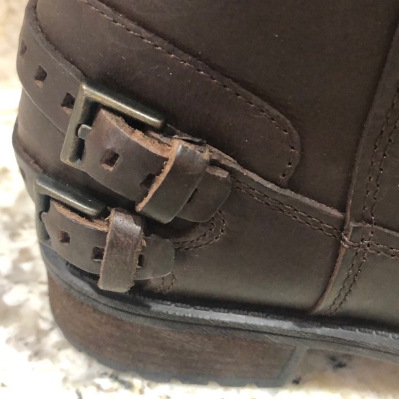 UGG Orion Women’s Leather Biker Ankle boots Brown - Picture 2 of 7